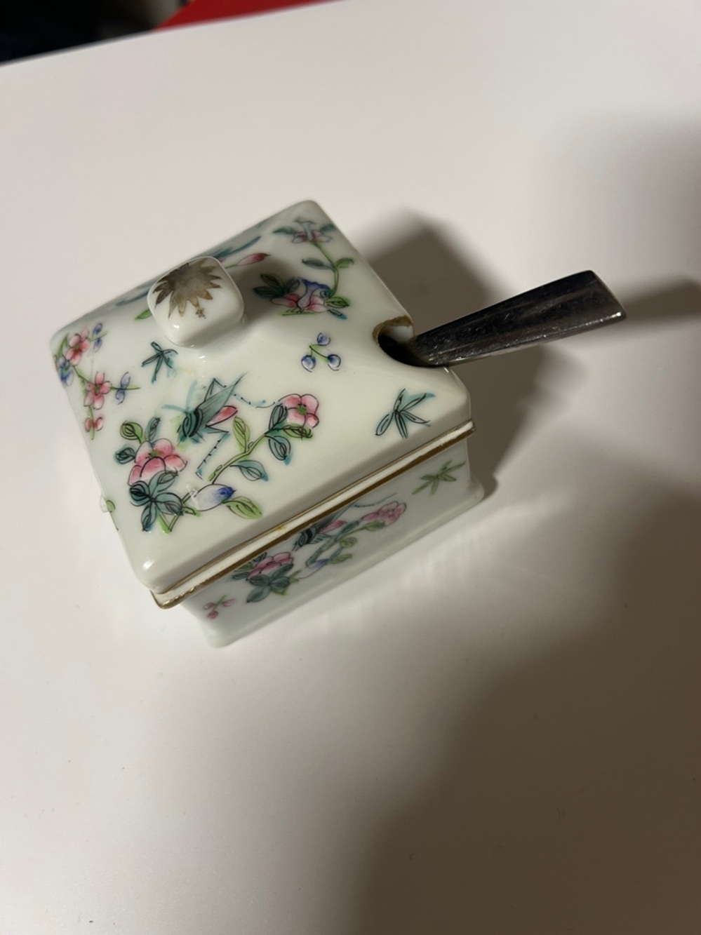 Antique China Floral Ceramic mustard jar with Lid not original spoon - Picture 2 of 9
